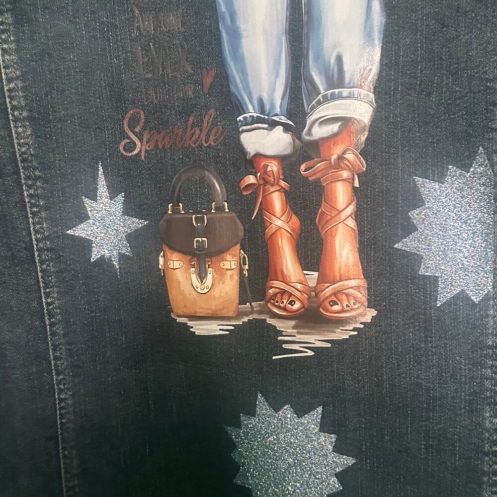 Denim  jacket hand made  size  XL unique one of a kind print on the back